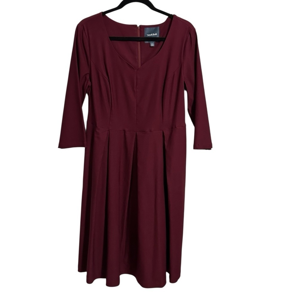 Modcloth Red Burgundy Midi Dress Fit‎ and Flare Vintage Flare Swing Retro Size L